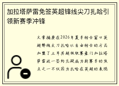 加拉塔萨雷免签英超锋线尖刀扎哈引领新赛季冲锋 加拉塔萨雷免签英超锋线尖刀扎哈引领新赛季冲锋